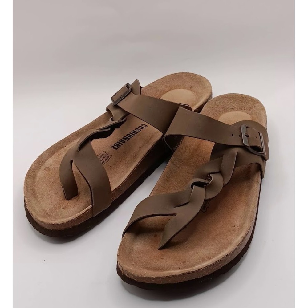 Cushionaire Women's Brown Leather Toe-loop Sandals Size 8.5M